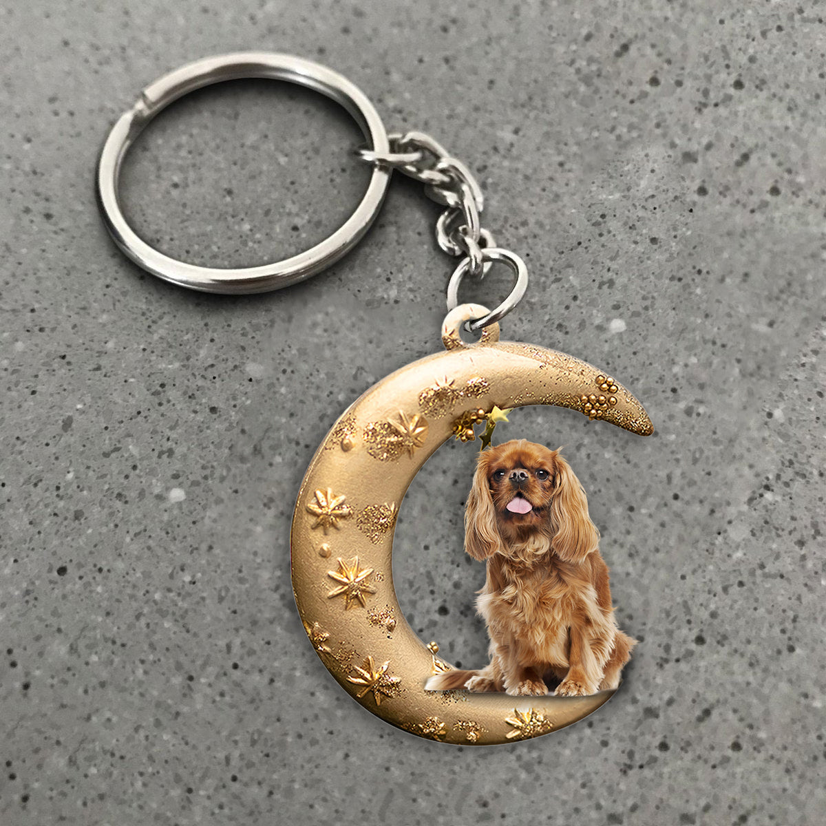 Cavalier King Charles Spaniel(3)-Dog &amp; Moon Flat Acrylic Keychain