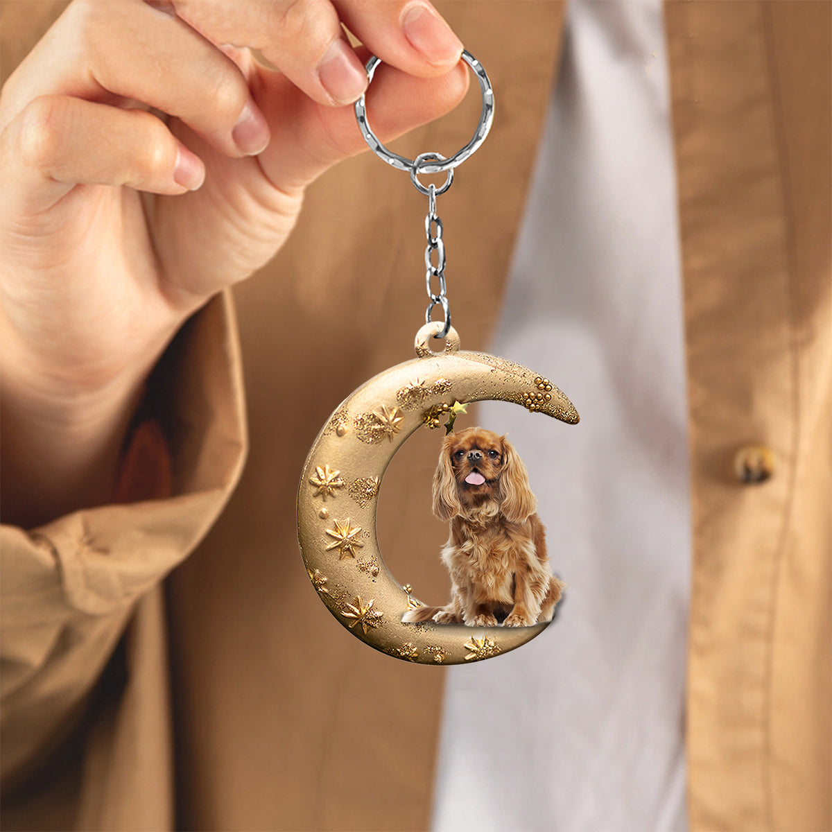 Cavalier King Charles Spaniel(3)-Dog &amp; Moon Flat Acrylic Keychain