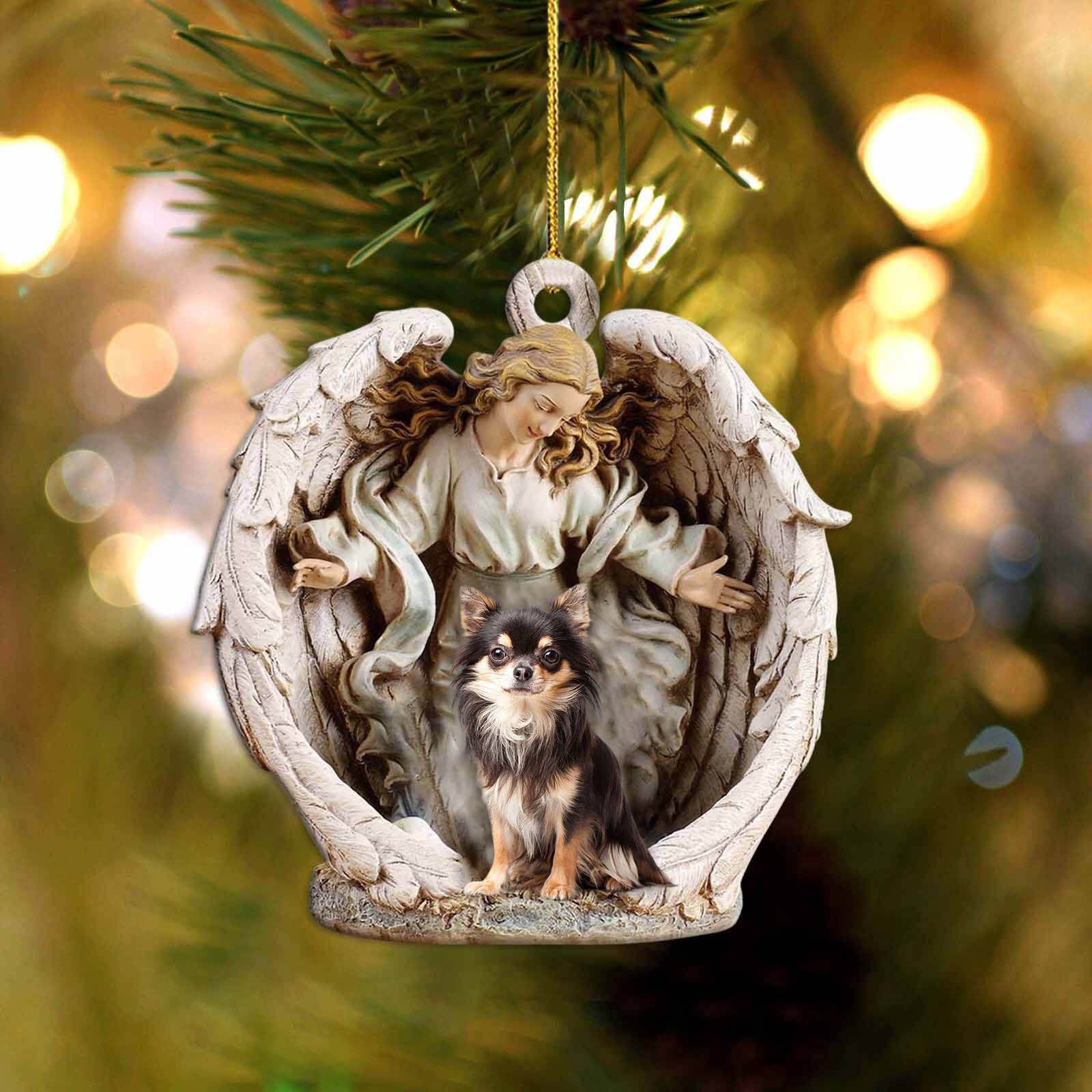 chihuahua-Angel Hug Winter Love Two Sided Ornament