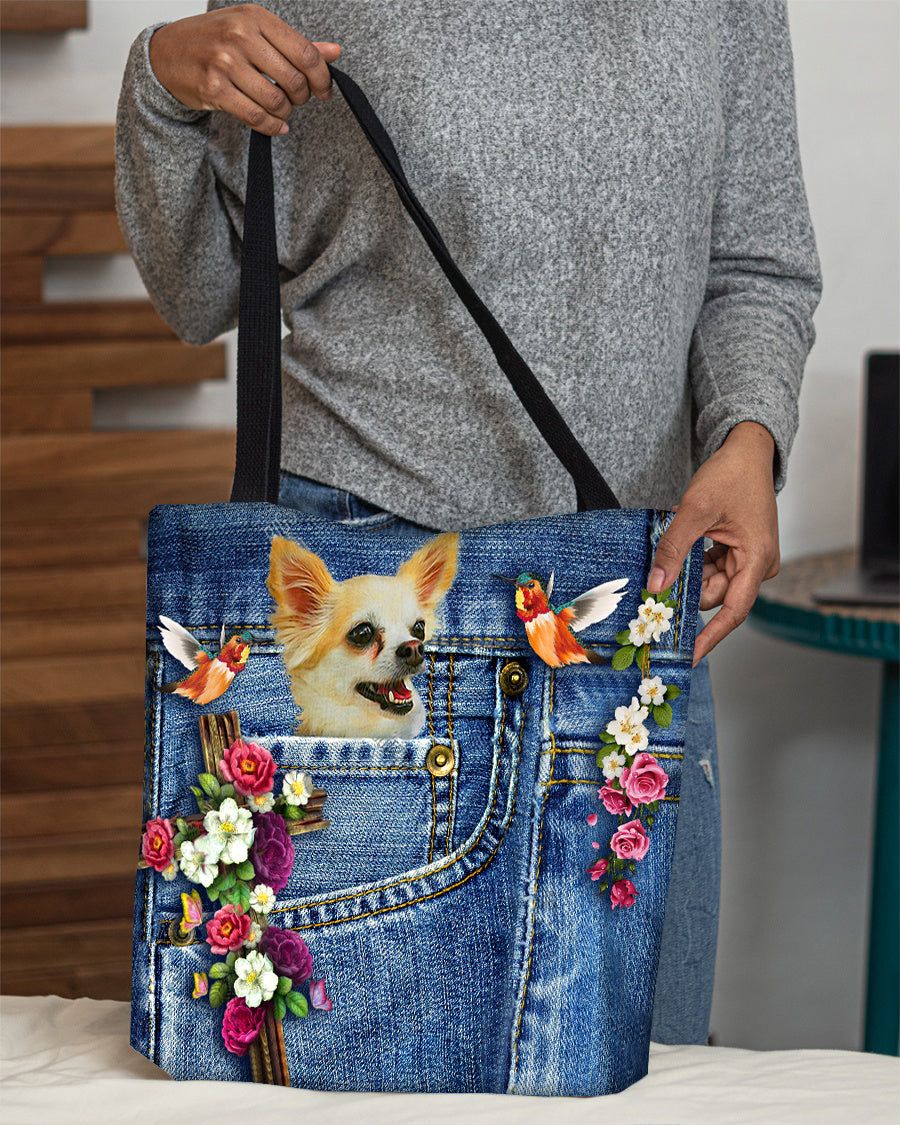 Chihuahua1-Cardinal &amp; Cross Flower Cloth Tote Bag