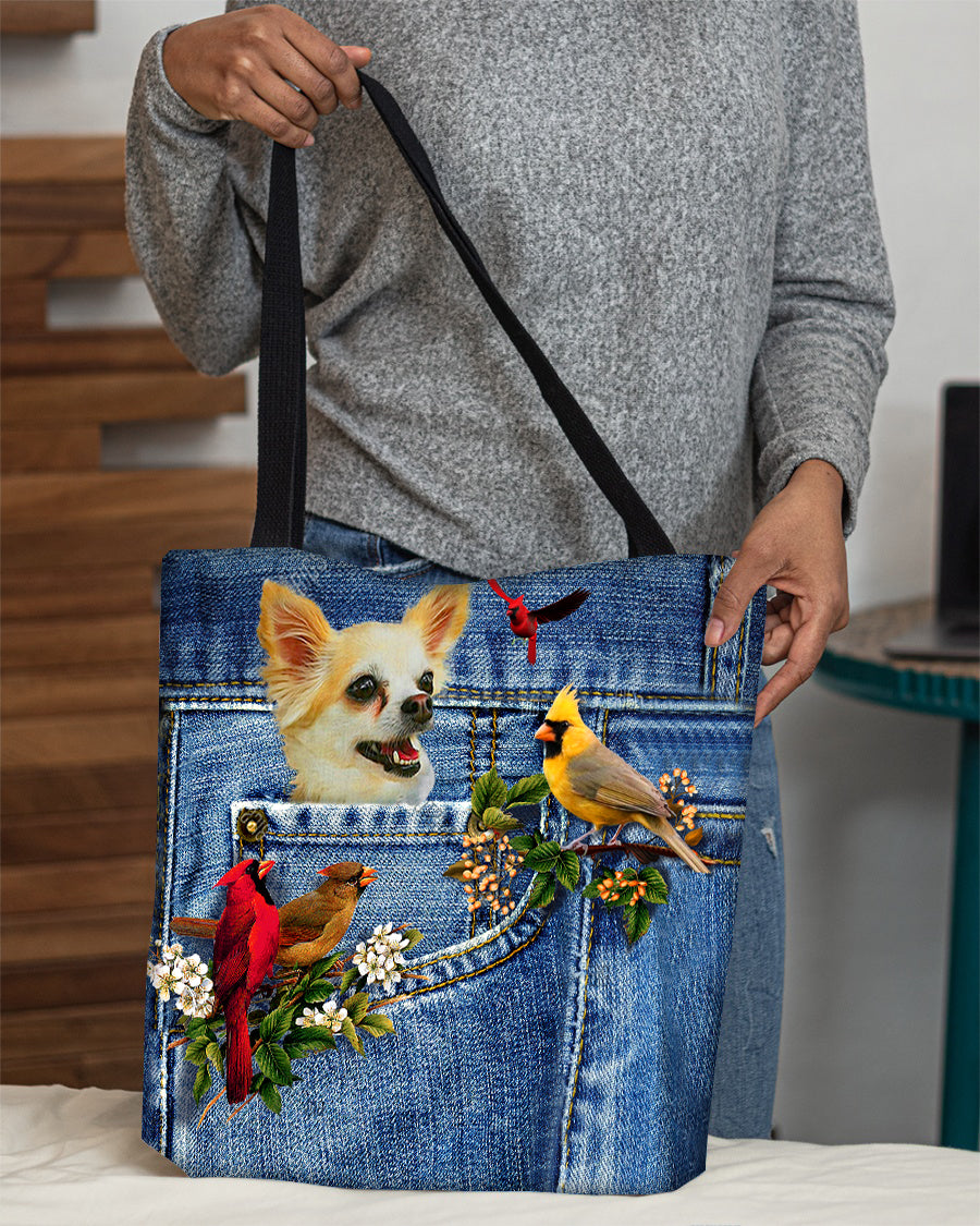 chihuahua1-Cardinal &amp; Dog Cloth Tote Bag