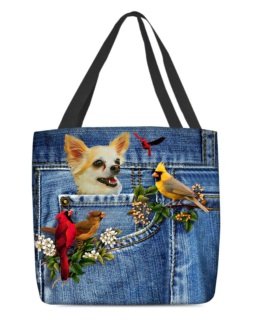 chihuahua1-Cardinal &amp; Dog Cloth Tote Bag