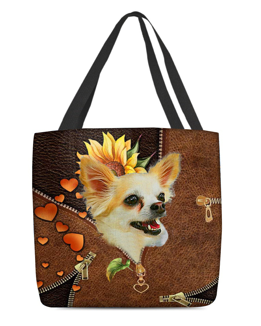 Chihuahua1-Sunflower&amp;zipper Cloth Tote Bag