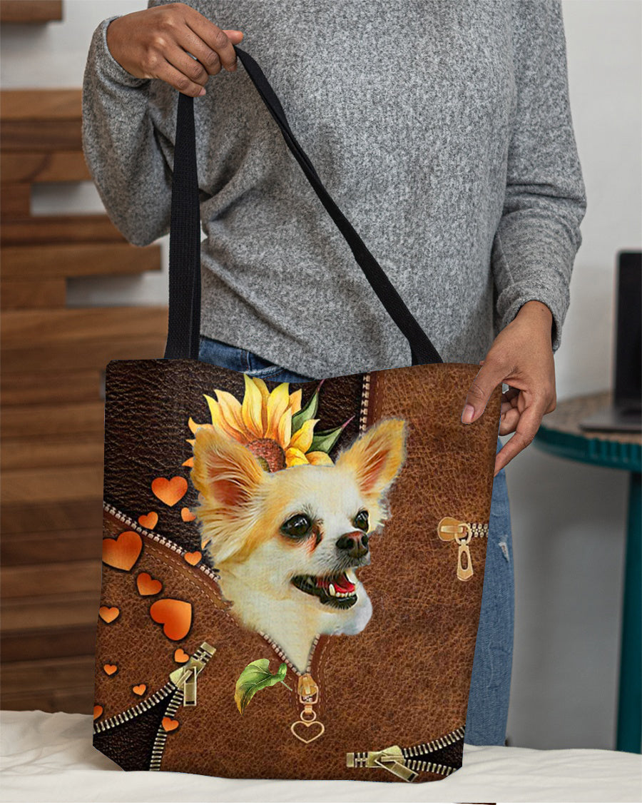 Chihuahua1-Sunflower&amp;zipper Cloth Tote Bag