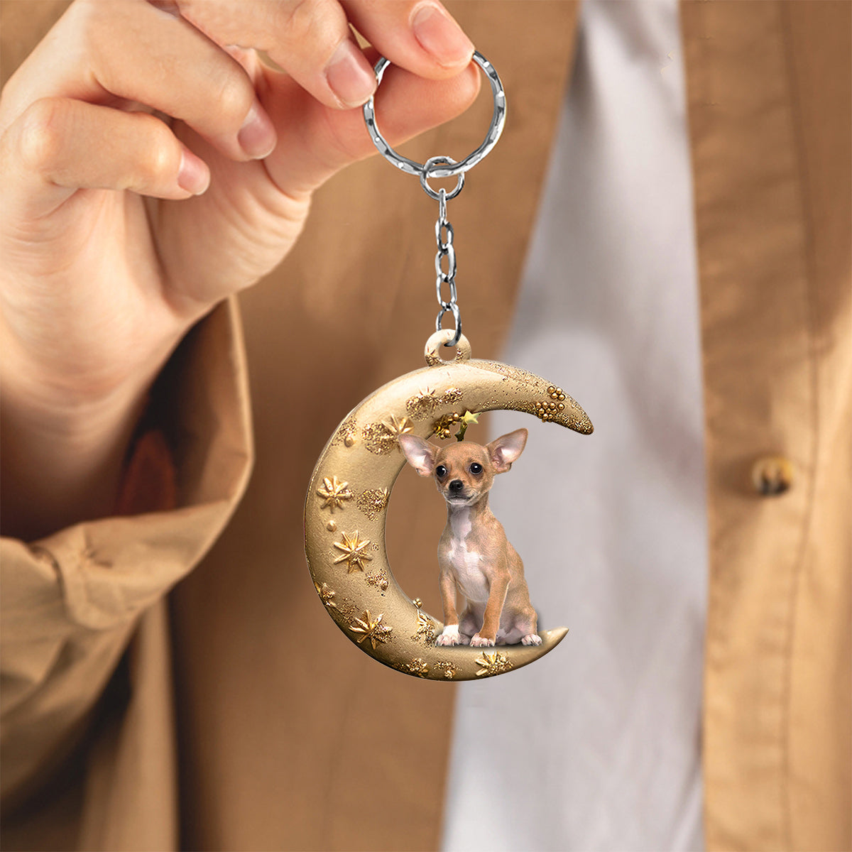 Chihuahua2-Dog &amp; Moon Flat Acrylic Keychain