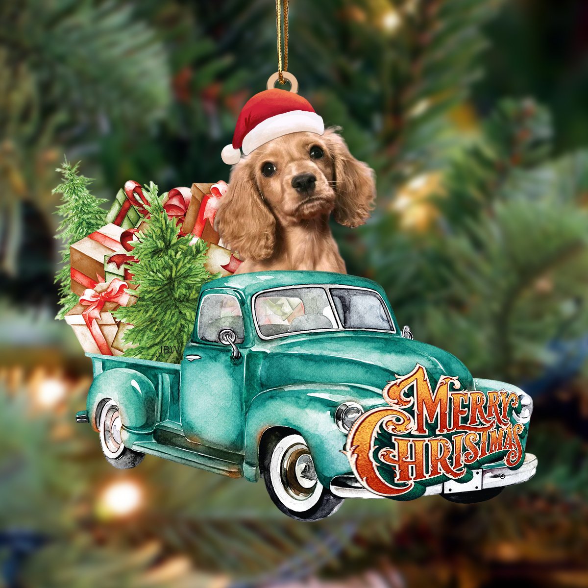 cocker spaniel 2-Green Truck Hanging Ornament