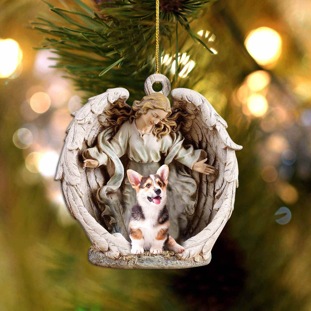 corgi (2)-Angel Hug Winter Love Two Sided Ornament