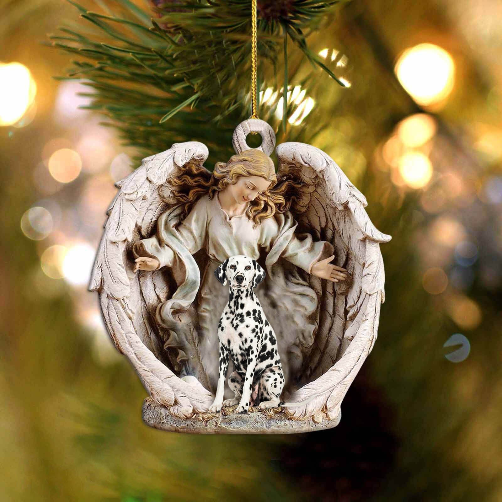 dalmatian-Angel Hug Winter Love Two Sided Ornament