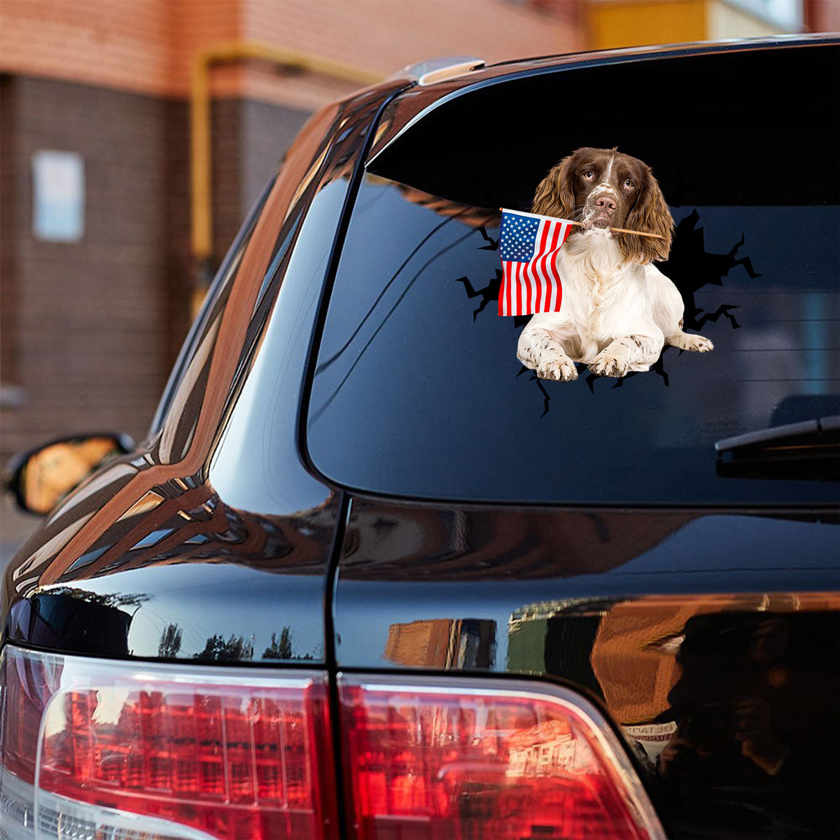English springer spaniel And American Flag Independent Day Car Sticker Decal
