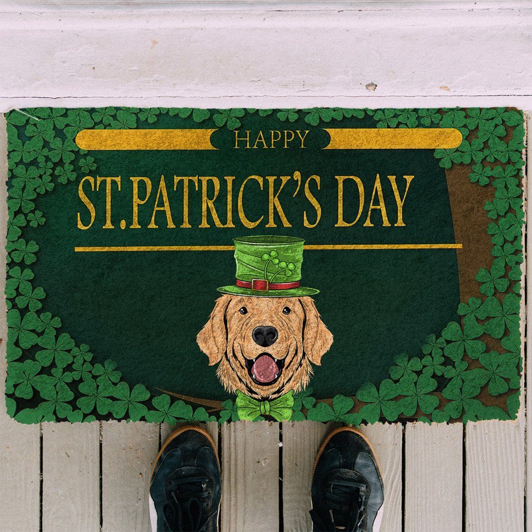 Noodever 3D Happy St Patrick Day Golden Retriever Doormat