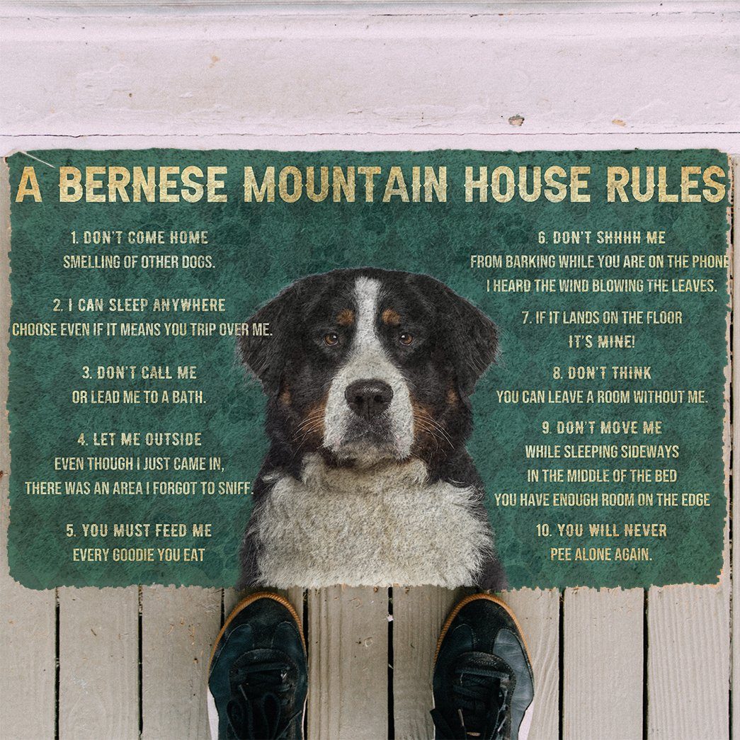 Noodever 3D House Rules Bernese Mountain Dog Doormat