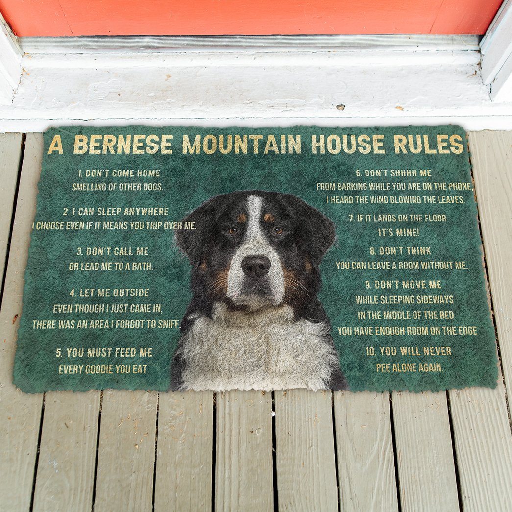 Noodever 3D House Rules Bernese Mountain Dog Doormat