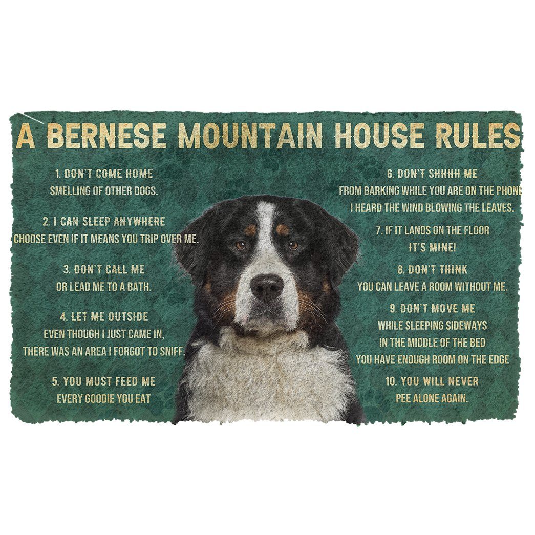 Noodever 3D House Rules Bernese Mountain Dog Doormat