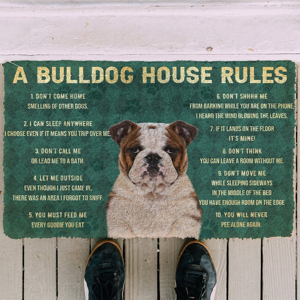 Noodever 3D House Rules Bulldog Dog Doormat
