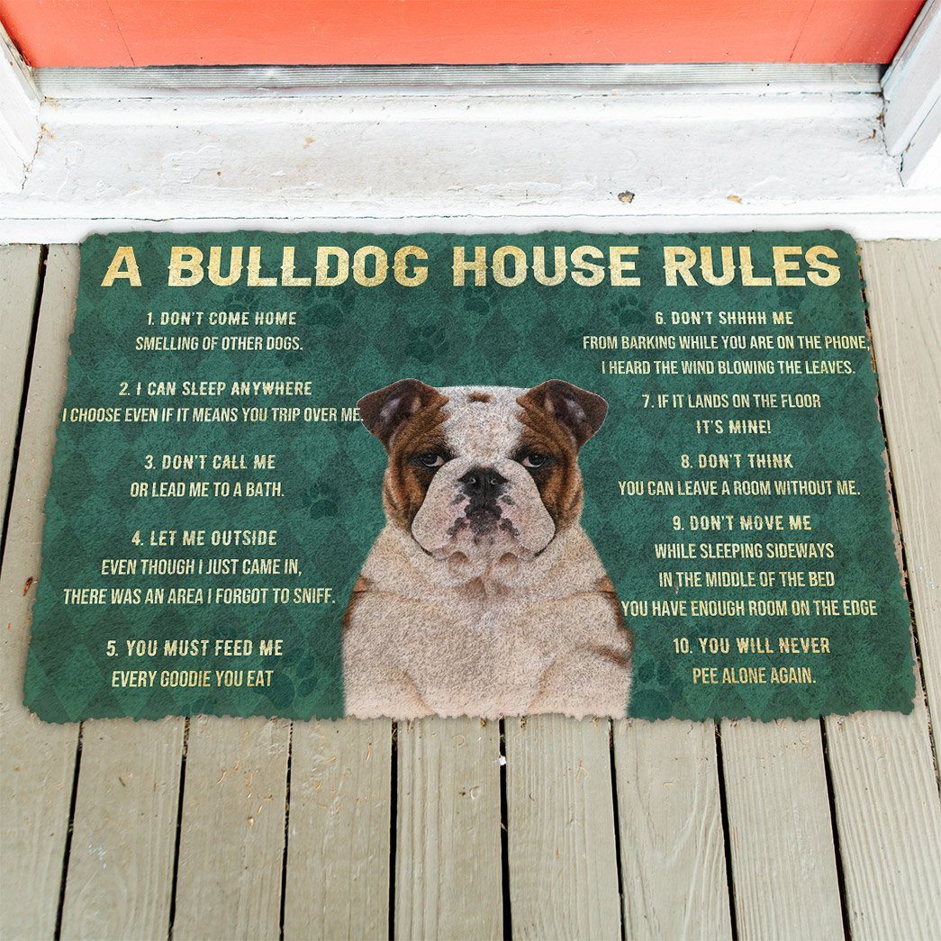 Noodever 3D House Rules Bulldog Dog Doormat