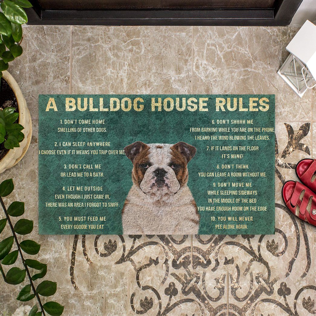 Noodever 3D House Rules Bulldog Dog Doormat