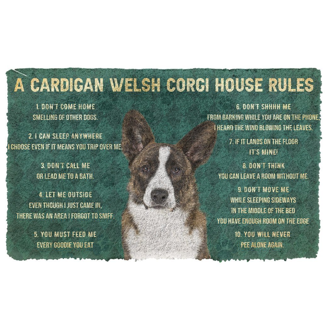 Noodever 3D House Rules Cardigan Welsh Corgi Dog Doormat