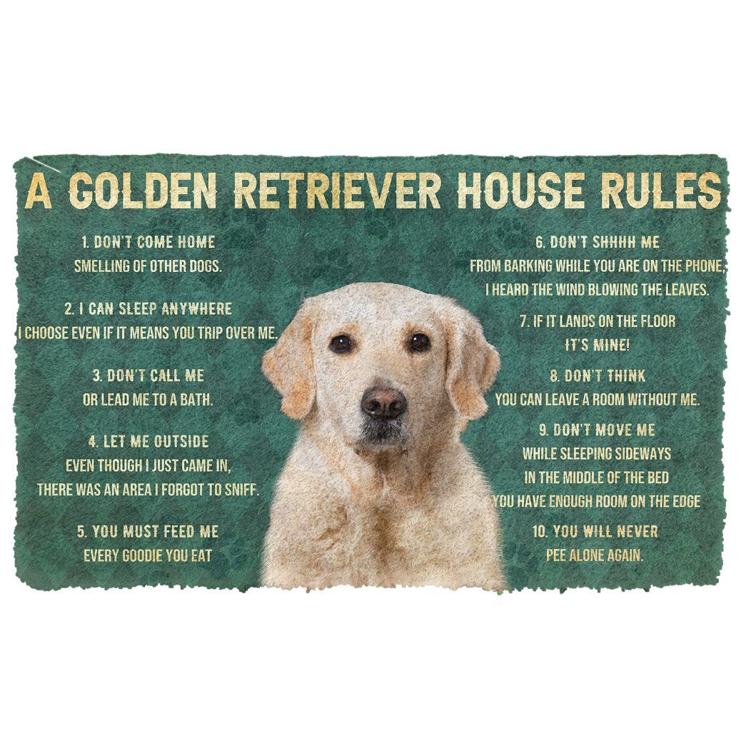 Noodever 3D House Rules Golden Retriever Dog Doormat