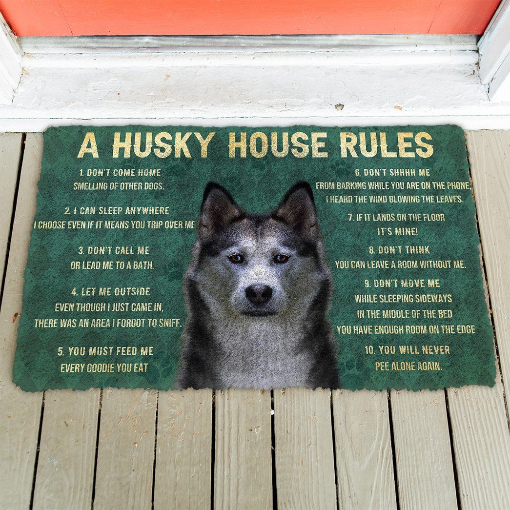 Noodever 3D House Rules Husky Dog Doormat