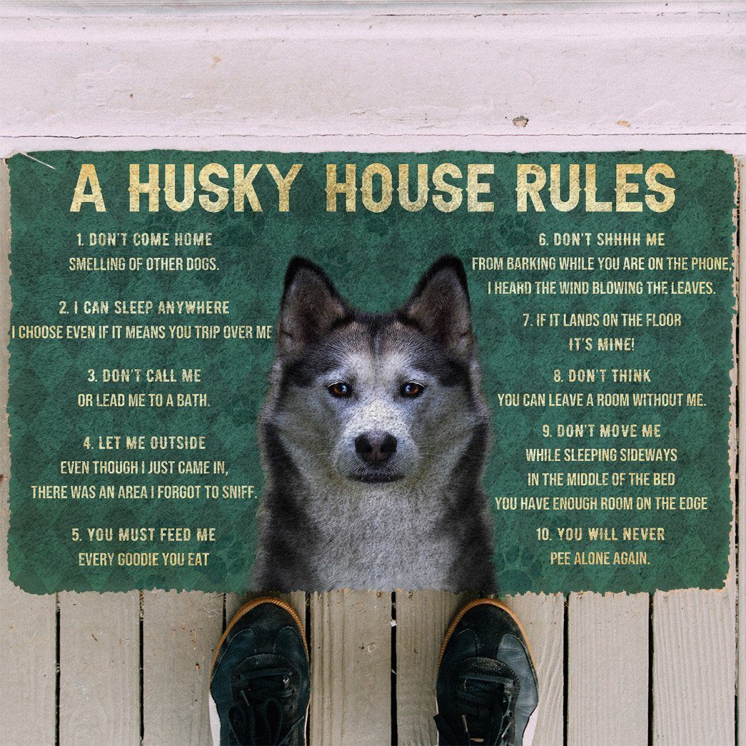 Noodever 3D House Rules Husky Dog Doormat