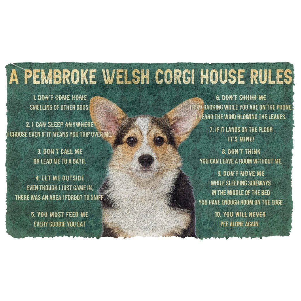 Noodever 3D House Rules Pembroke Welsh Corgi Dog Doormat