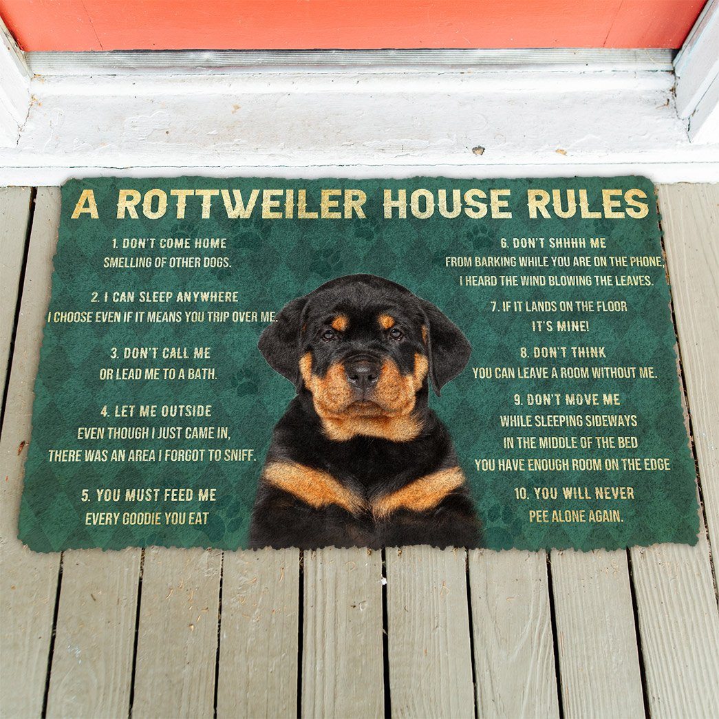 Noodever 3D House Rules Rottweiler Dog Doormat