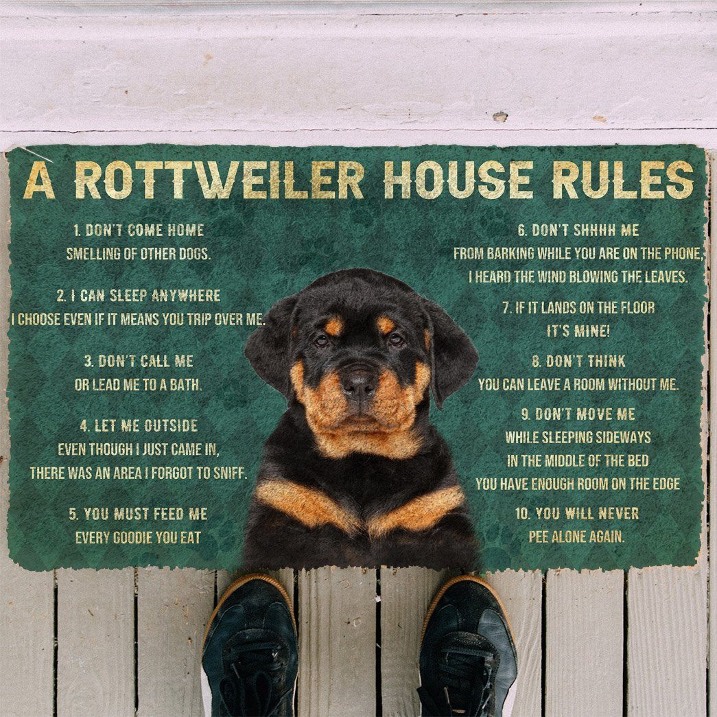 Noodever 3D House Rules Rottweiler Dog Doormat