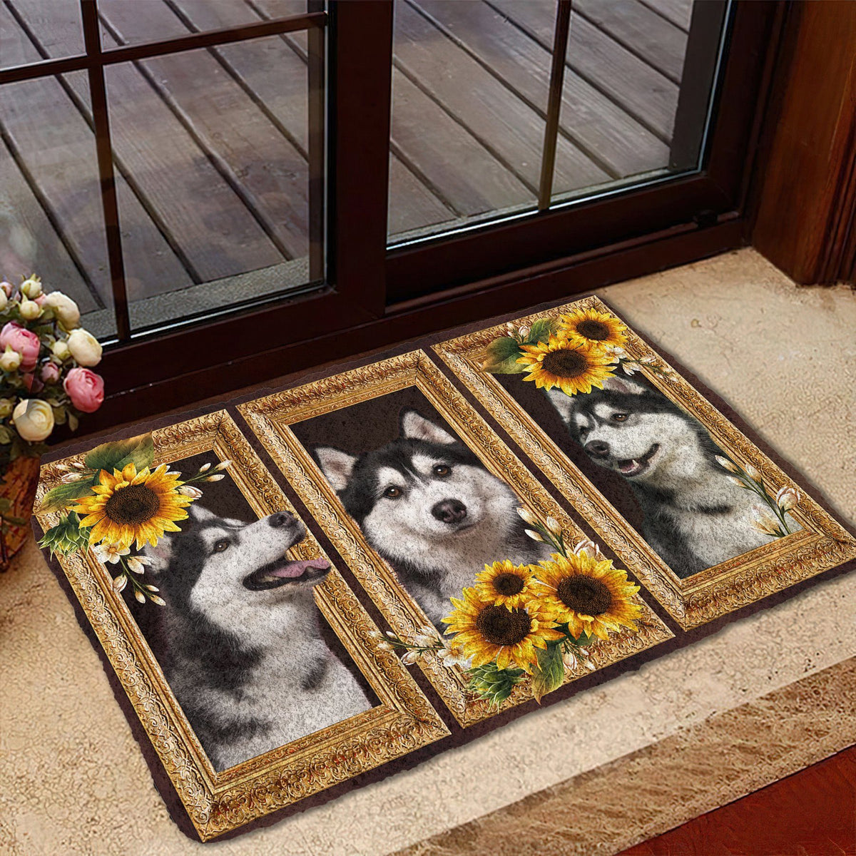 Noodever 3D Husky Sunflower Doormat
