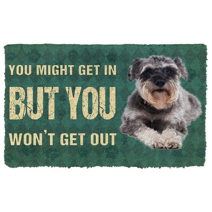 Noodever 3D You Might Get In But You Wont Get Out Miniature Schnauzers Dog Doormat
