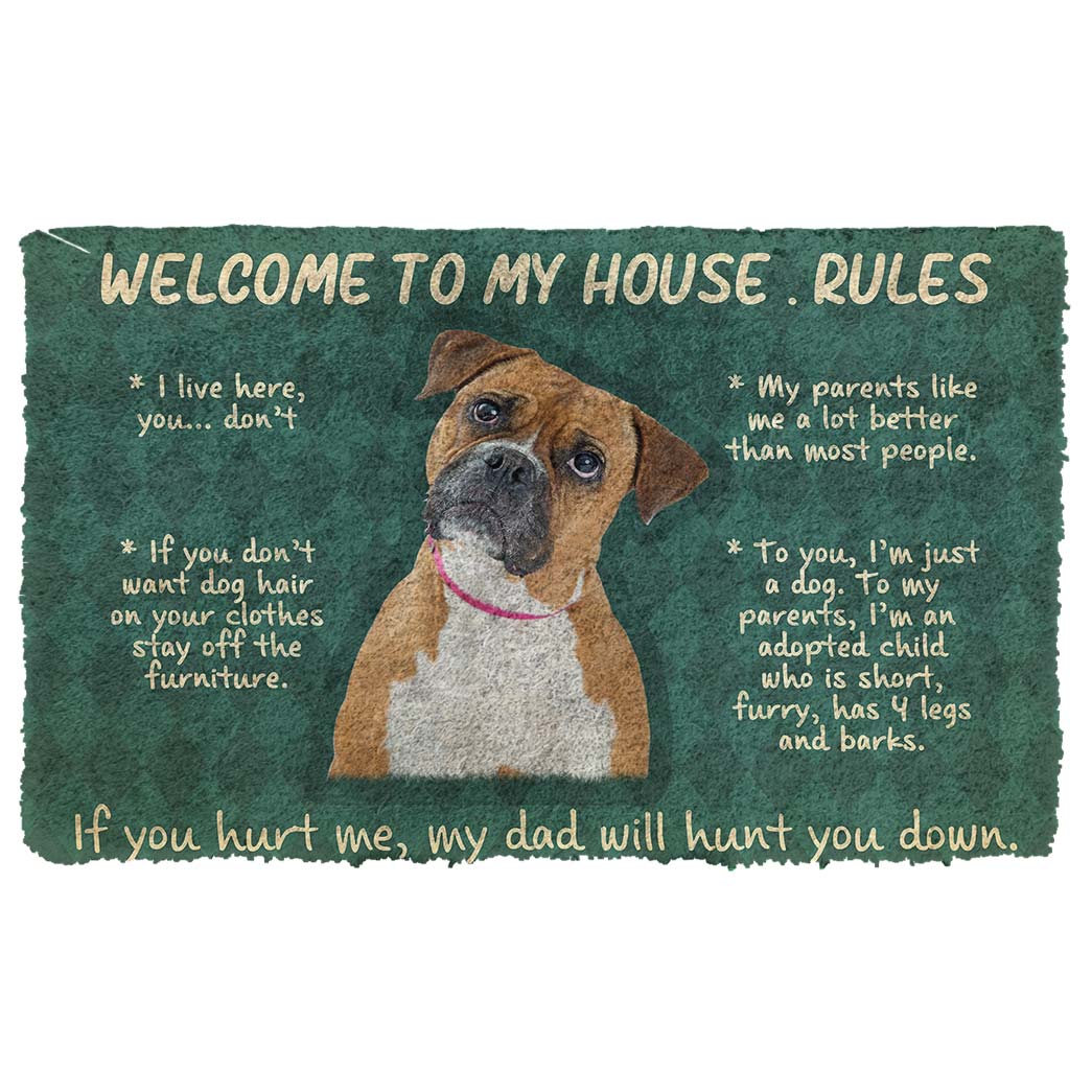 Noodever 3D Boxer Dog Welcome To My House Rules Doormat