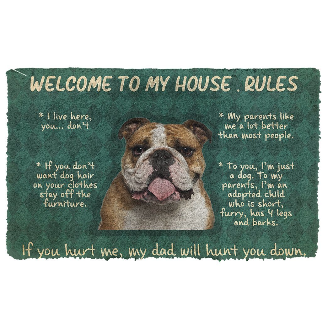 Noodever 3D Bulldog Welcome To My House Rules Doormat
