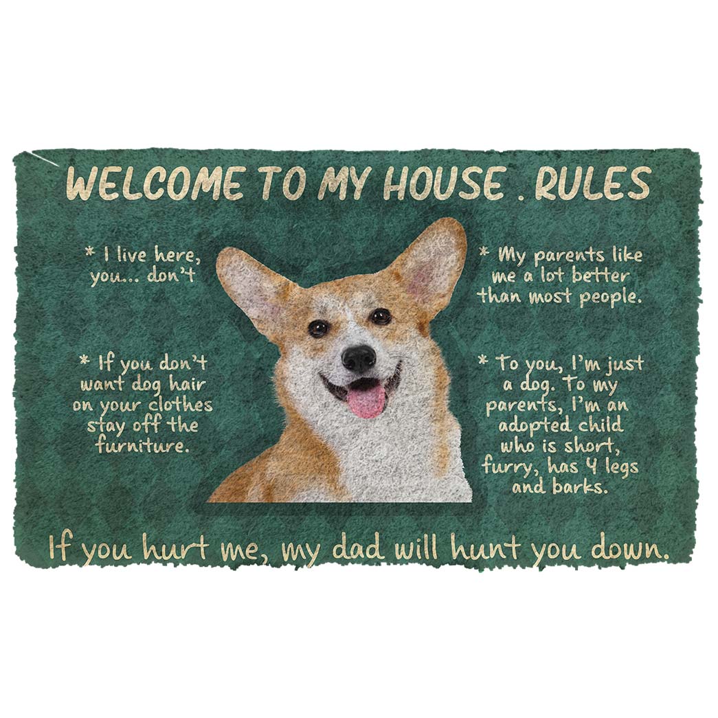 Noodever 3D Corgi Welcome To My House Rules Doormat