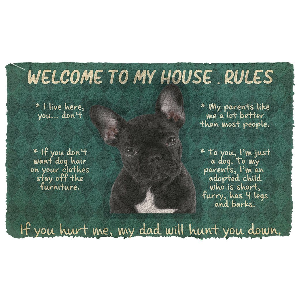 Noodever 3D French Bulldog Welcome To My House Rules Doormat