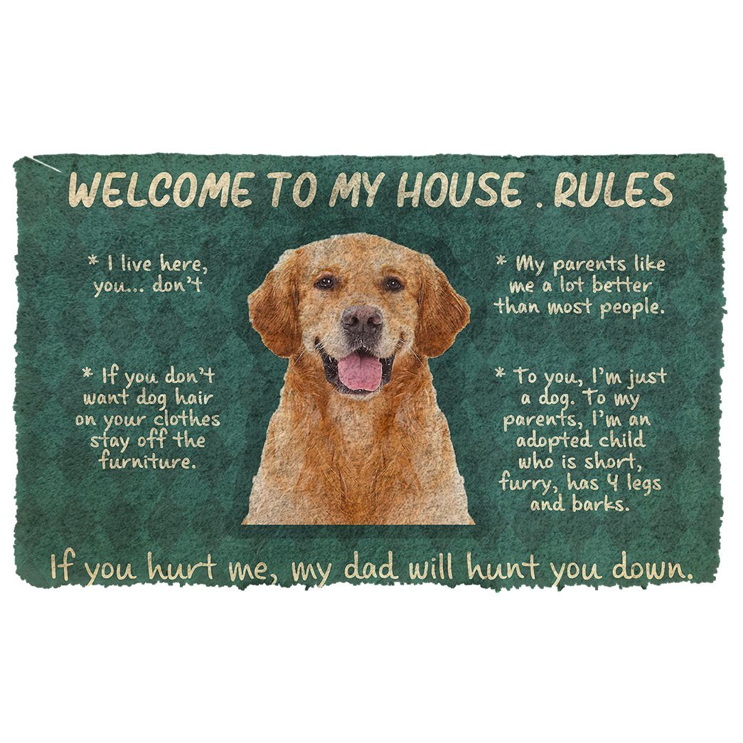 Noodever 3D Golden Retriever Welcome To My House Rules Doormat