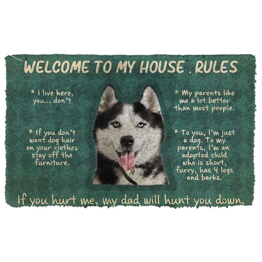 Noodever 3D Husky Welcome To My House Rules Doormat