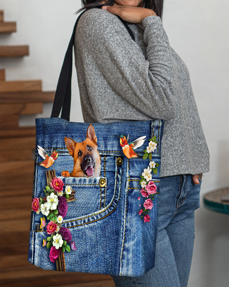 German Shepherd1-Cardinal &amp; Cross Flower Cloth Tote Bag