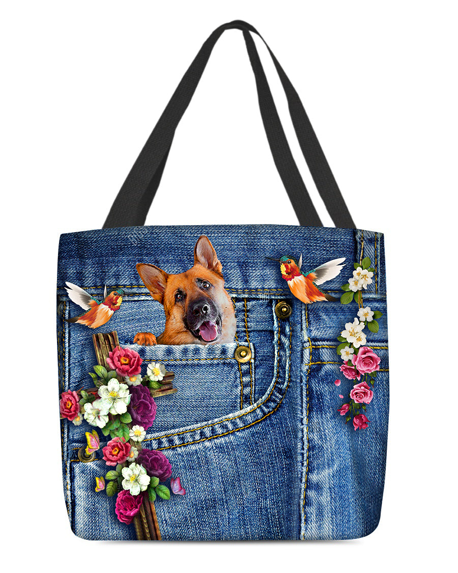 German Shepherd1-Cardinal &amp; Cross Flower Cloth Tote Bag