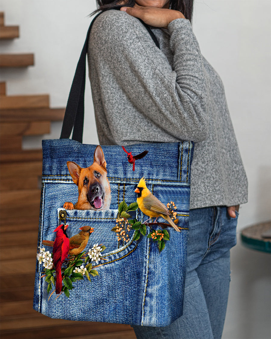 German Shepherd1-Cardinal &amp; Dog Cloth Tote Bag