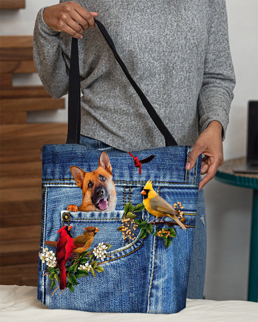 German Shepherd1-Cardinal &amp; Dog Cloth Tote Bag