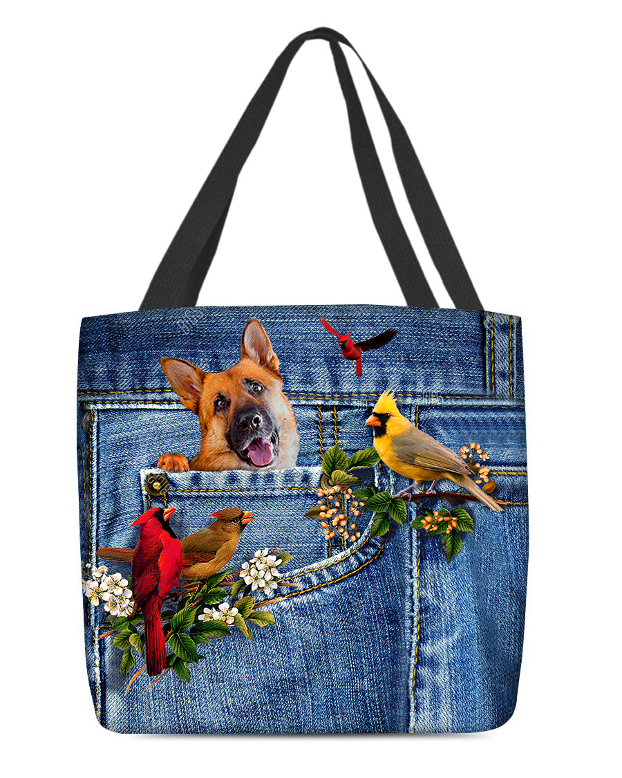 German Shepherd1-Cardinal &amp; Dog Cloth Tote Bag