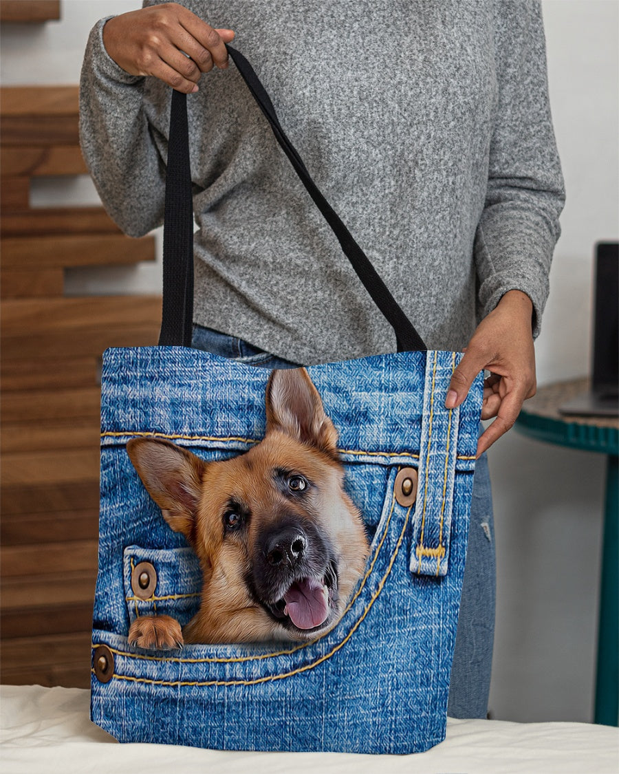 german shepherd1-in pocket-Cloth Tote Bag