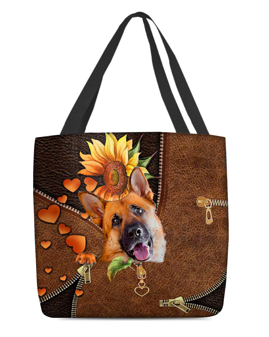 German Shepherd1-Sunflower&amp;zipper Cloth Tote Bag