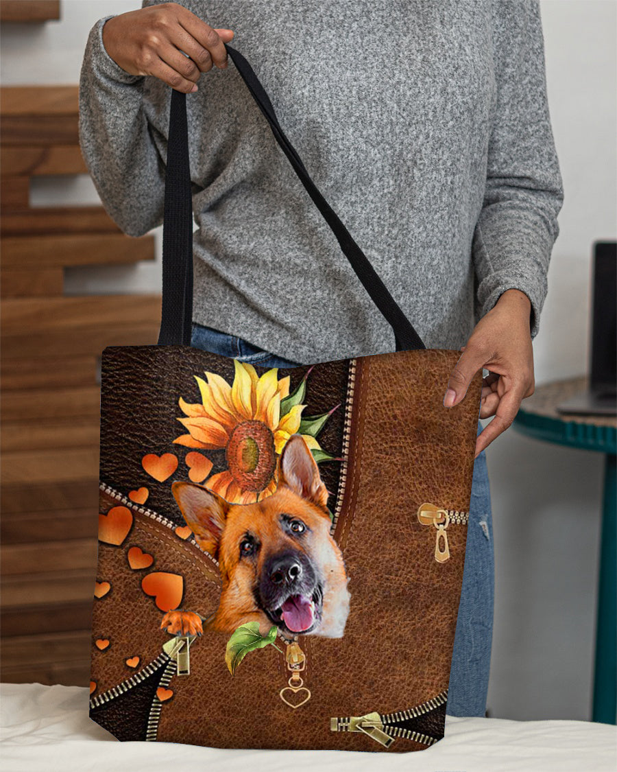 German Shepherd1-Sunflower&amp;zipper Cloth Tote Bag