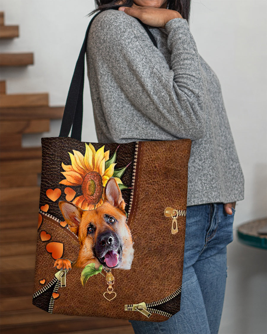 German Shepherd1-Sunflower&amp;zipper Cloth Tote Bag