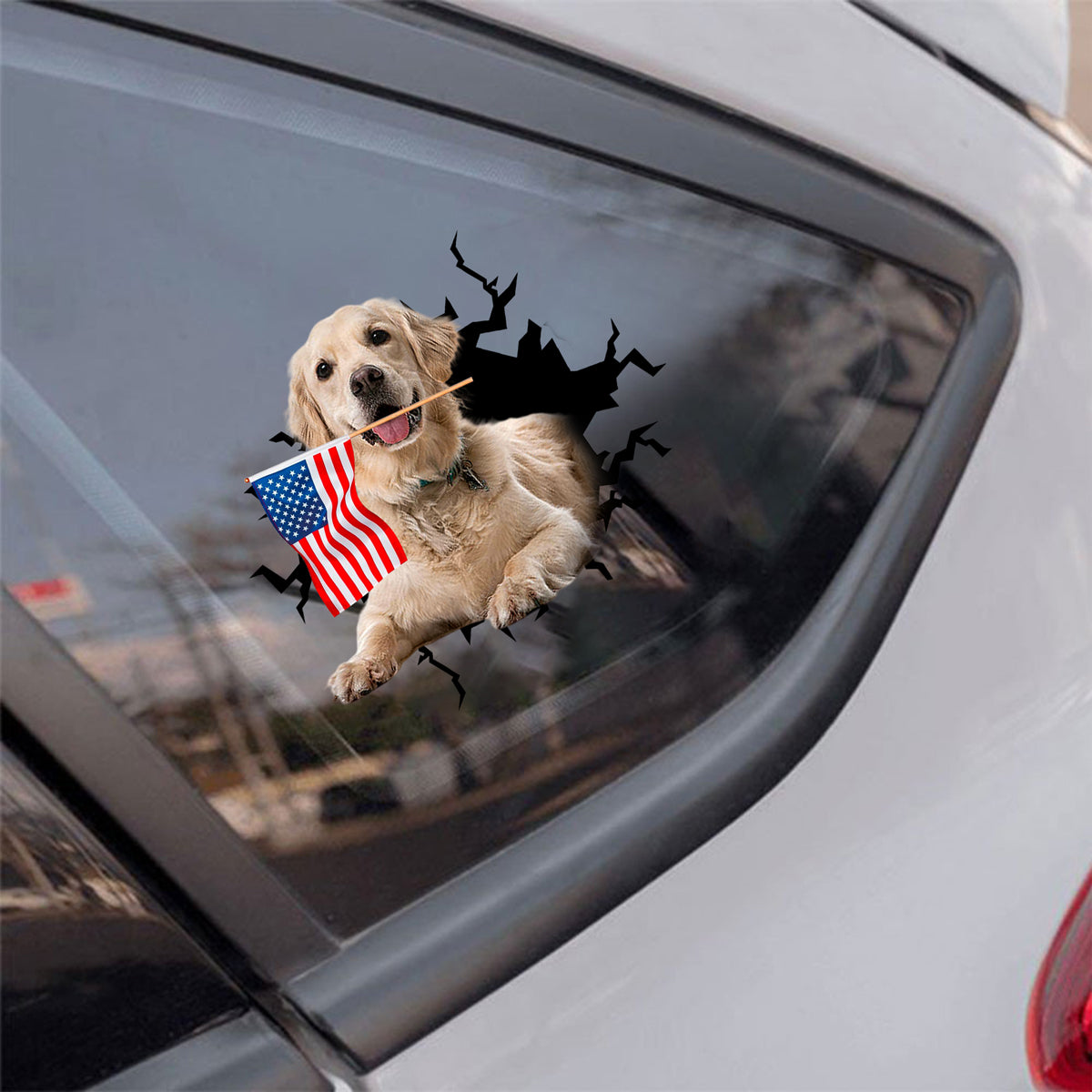 Golden retriever3 And American Flag Independent Day Car Sticker Decal