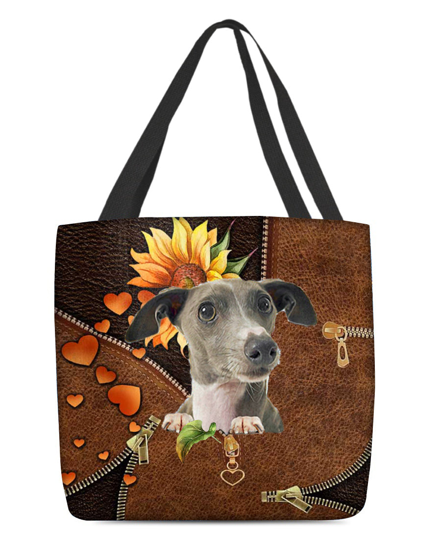 Greyhound-Sunflower&amp;zipper Cloth Tote Bag