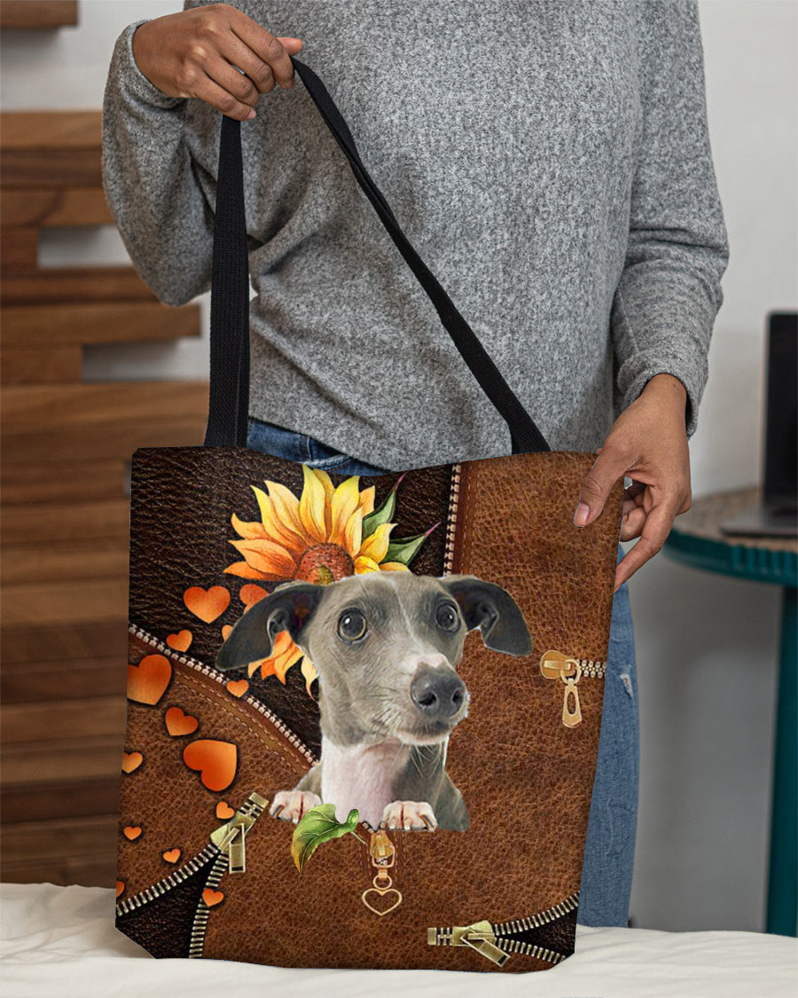 Greyhound-Sunflower&amp;zipper Cloth Tote Bag
