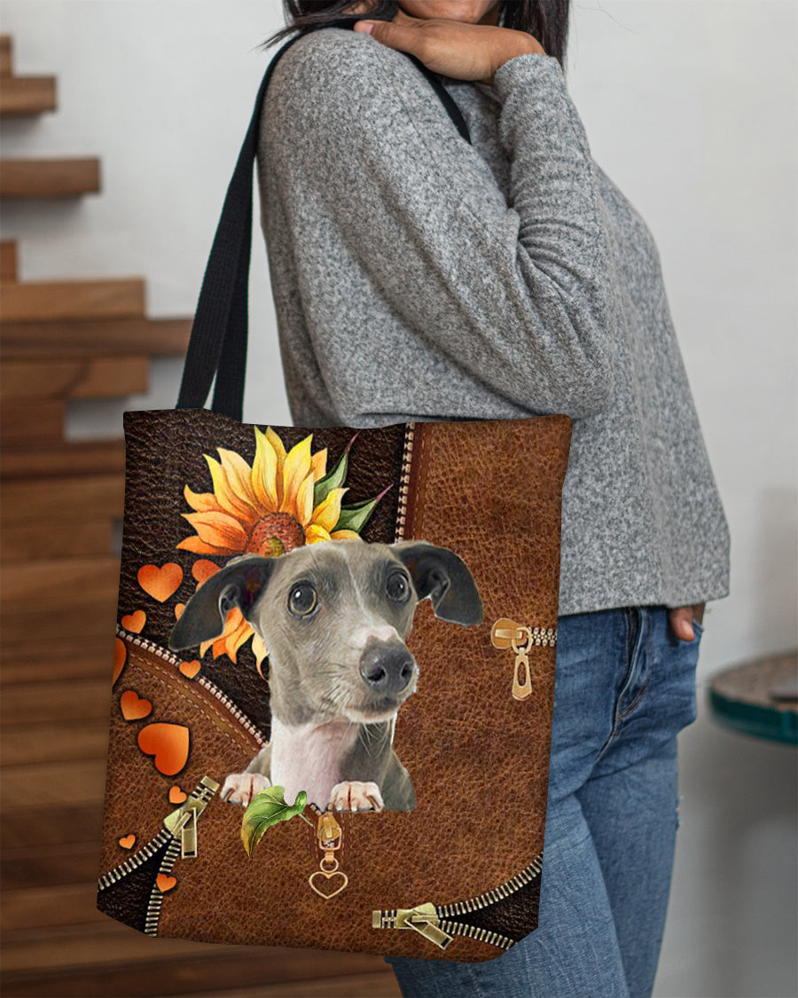 Greyhound-Sunflower&amp;zipper Cloth Tote Bag