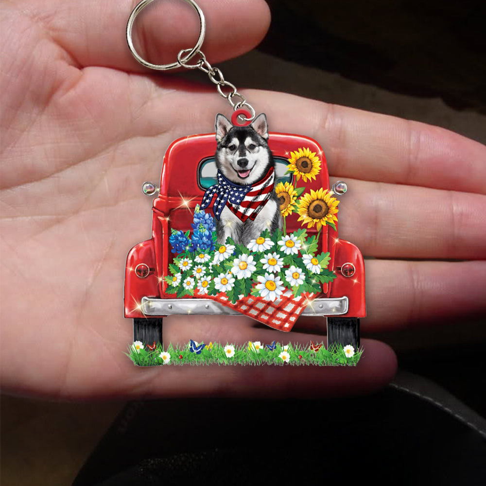 Husky-Red Truck Flat Acrylic Keychain