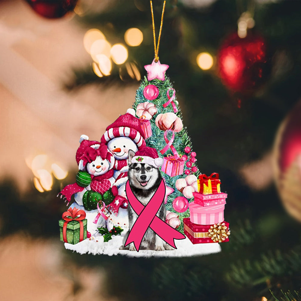 Husky-Christmas in Pink-Two Sided Ornament